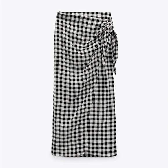ZARA Gingham Linen Blend Skirt - Picture 9 of 12